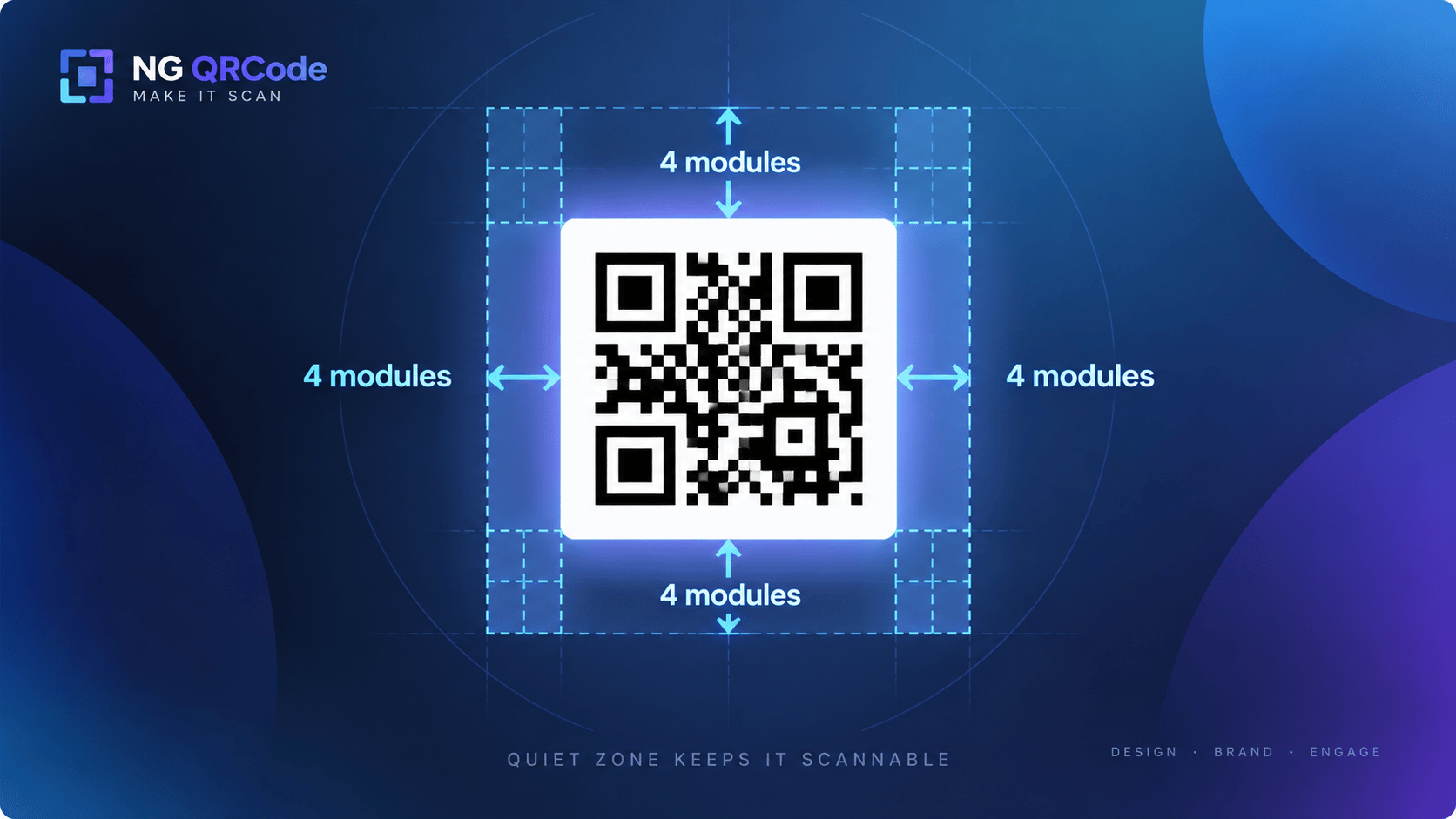 QR code with a four-module quiet zone measured on all four sides
