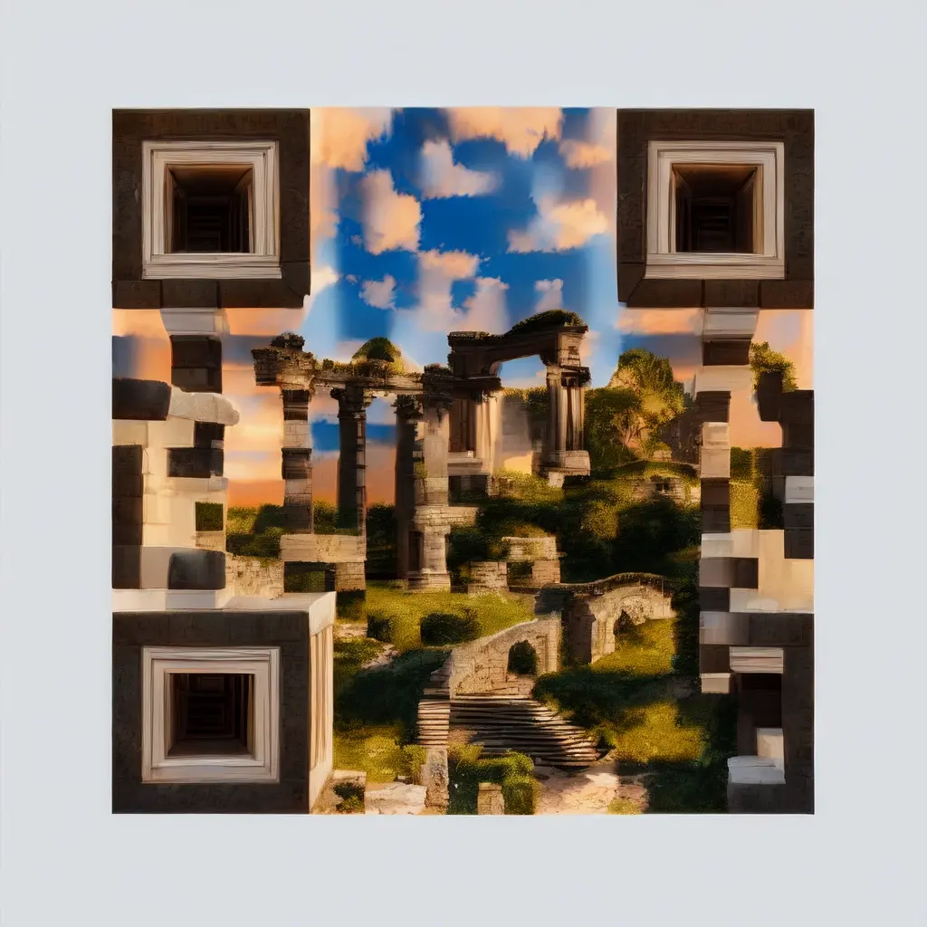Ancient Roman Amphitheater At Sunrise Weathered Stone Detail Photorealistic Land