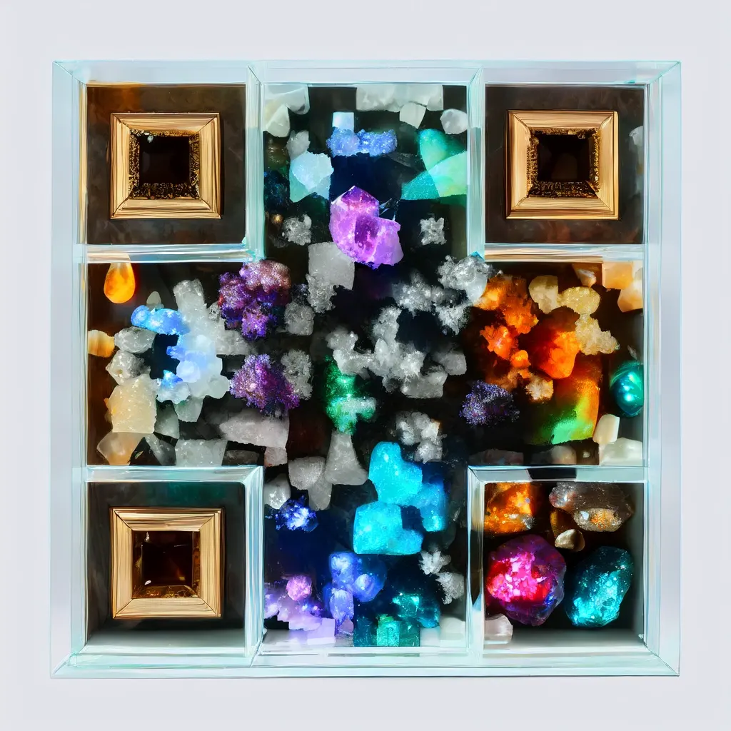 Collector Display Case Filled With Polished Minerals Quartz Clusters Agate Slice