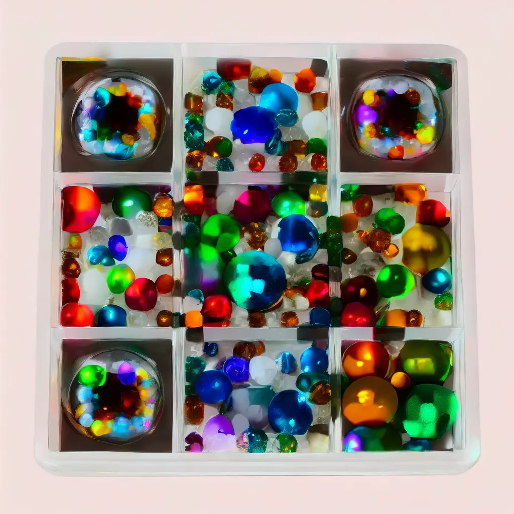 Collector Tray Filled With Polished Marbles Glass Spheres Crystal Beads And Deco