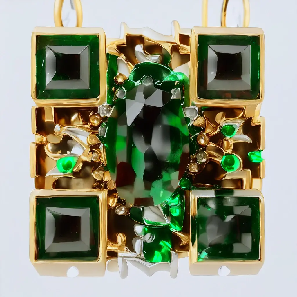 AI QR code design styled as an emerald and ruby necklace draped on white marble with water droplets