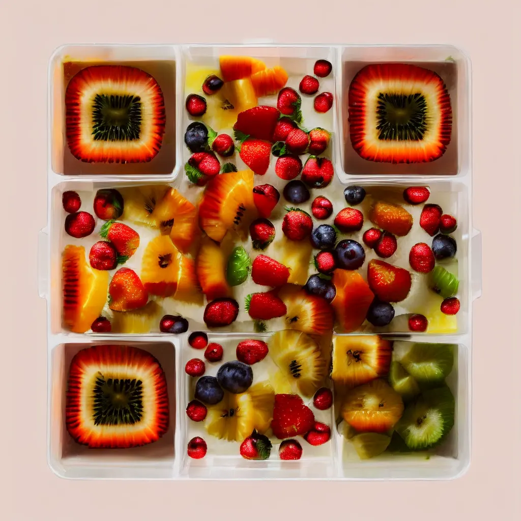 Fresh Fruit Market Display Arranged Into Perfectly Organized Square Compartments