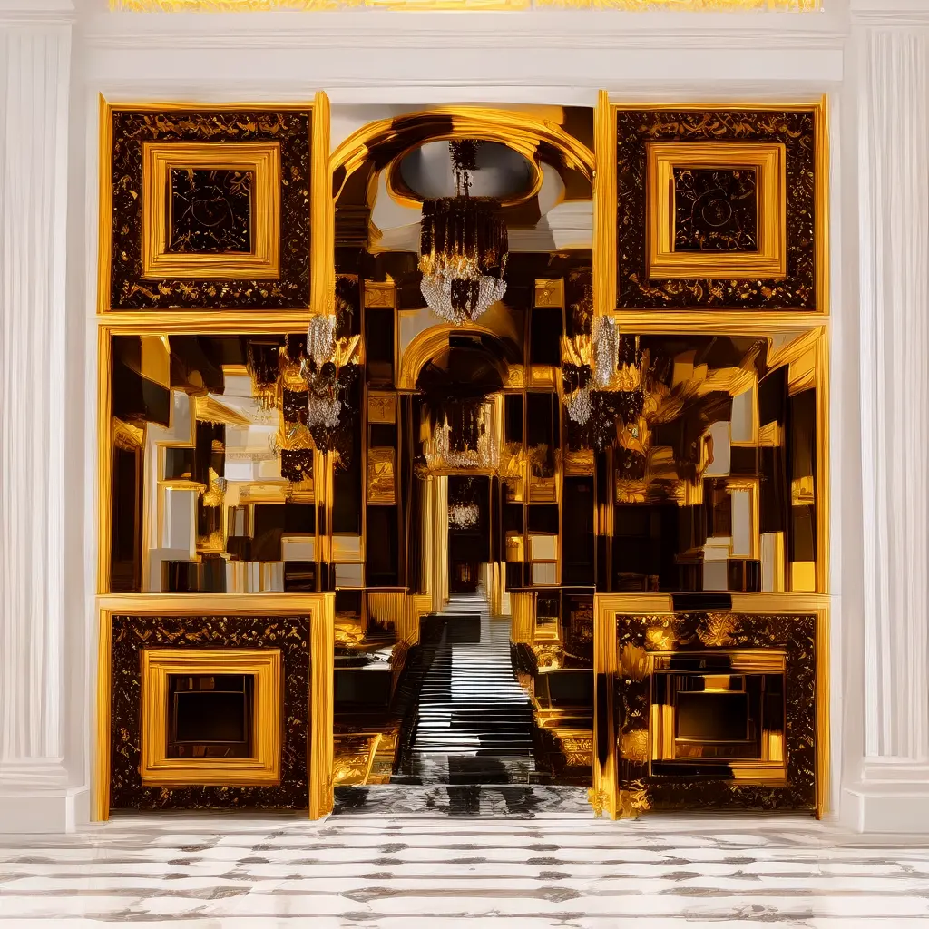 Grand Palace Hallway With Polished Marble Floors Crystal Chandeliers Luxurious A