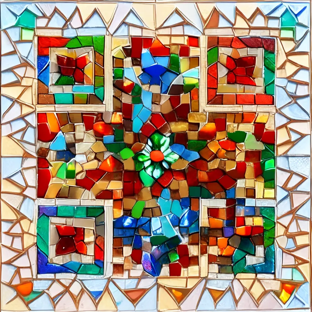 Handcrafted Mediterranean Ceramic Tiles Arranged Into An Elegant Decorative Mosa