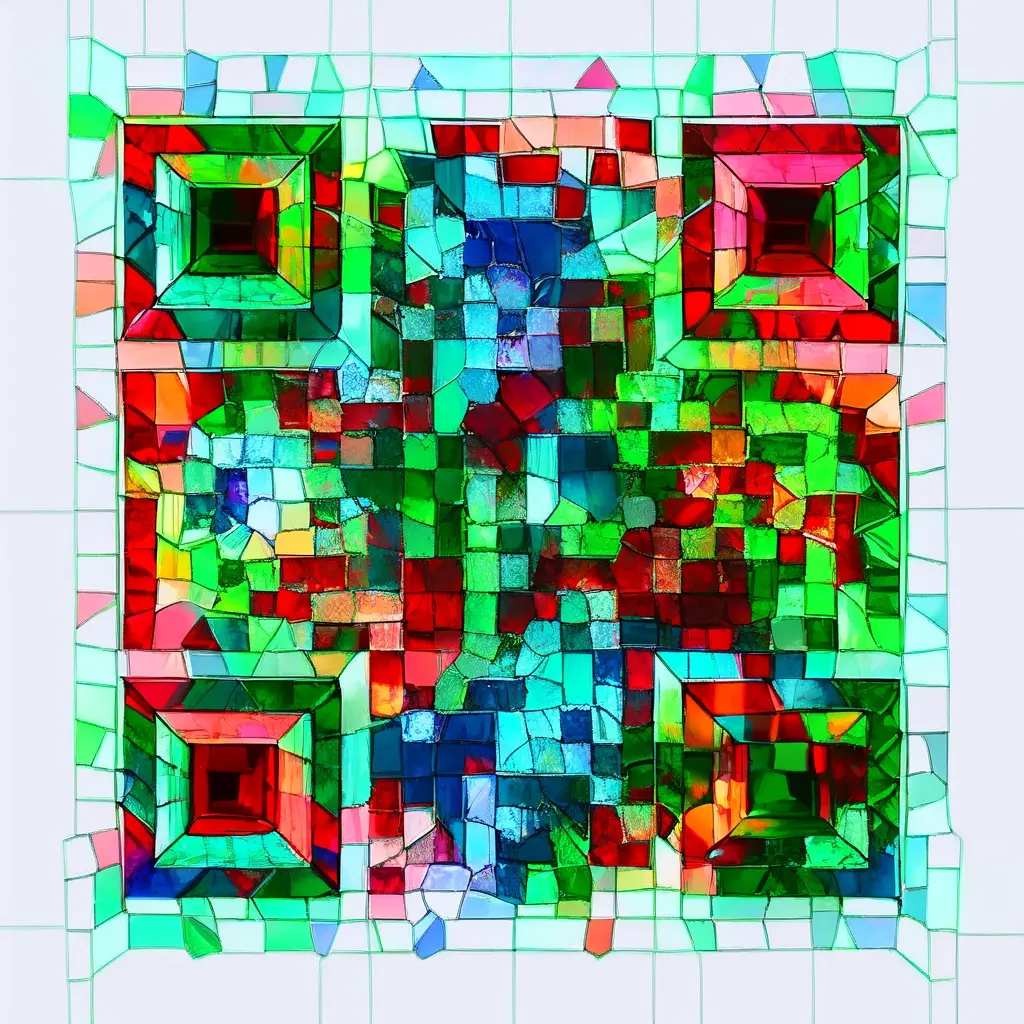 Hundreds Of Shattered Stained Glass Fragments In Emerald Green Ruby Red Sapphire