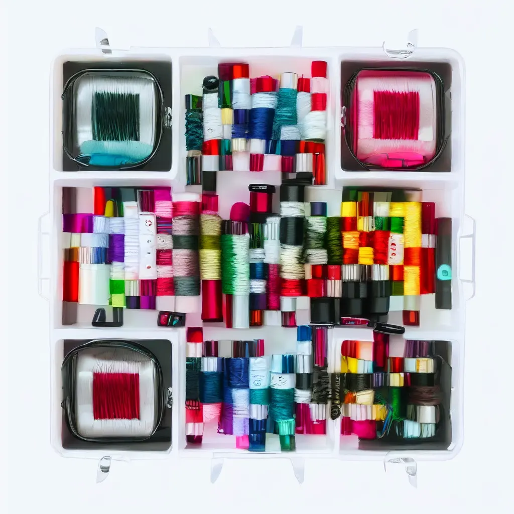 Luxury Sewing Kit Arranged On A White Workspace Containing Colorful Spools Of Th