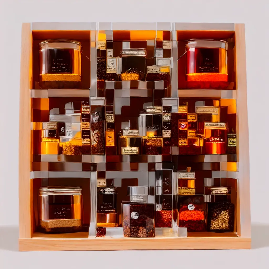 Luxury Spice Merchant Display Featuring Colorful Spices Glass Jars Cinnamon Stic