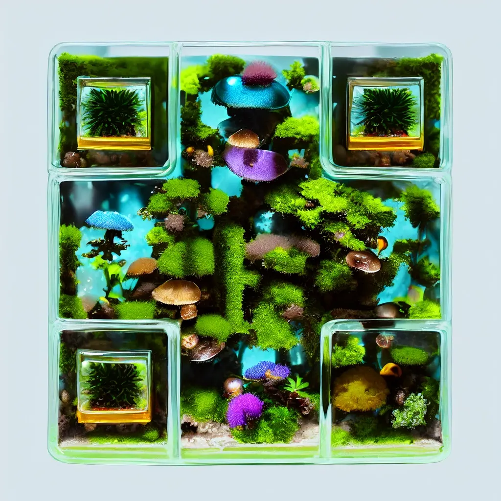 Miniature Glass Terrarium Containing Vibrant Moss Tiny Mushrooms Decorative Ston