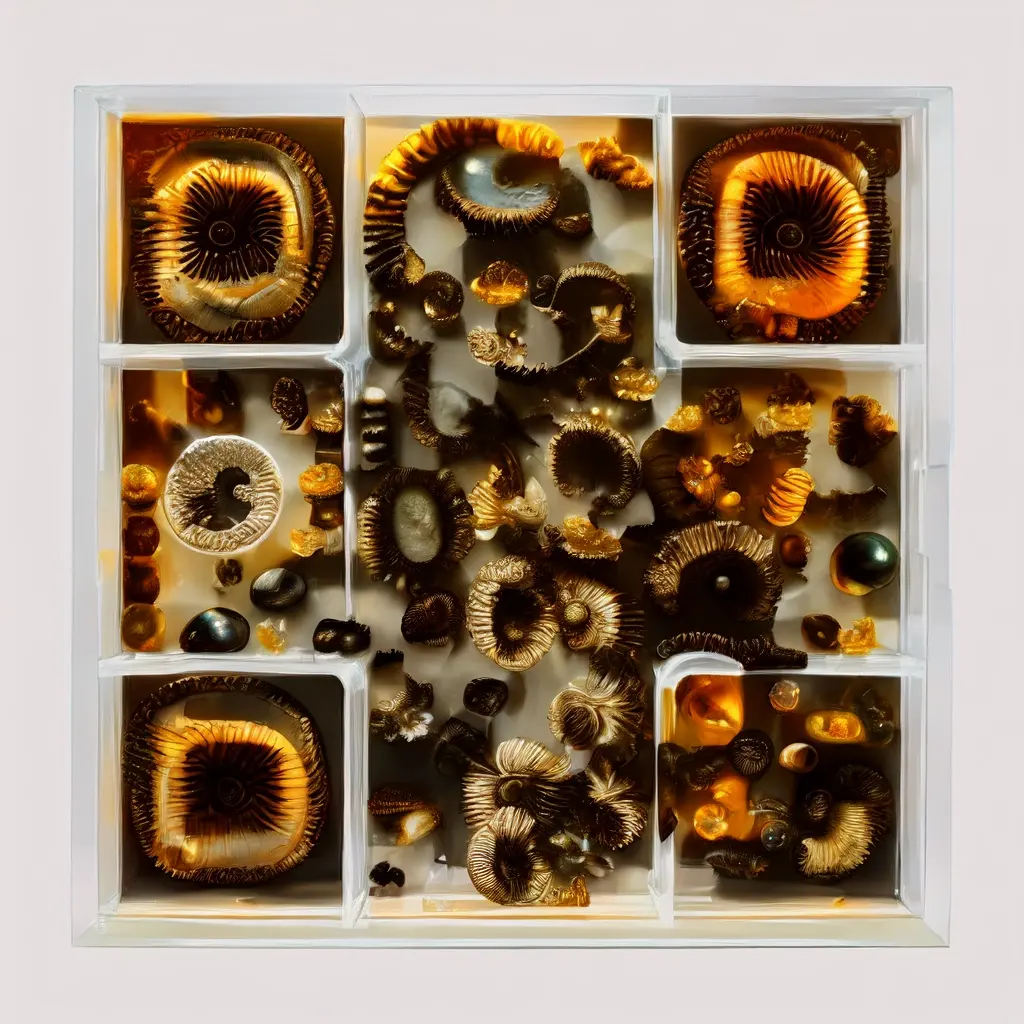 Museum Display Case Filled With Fossils Ammonites Trilobites Amber Specimens And