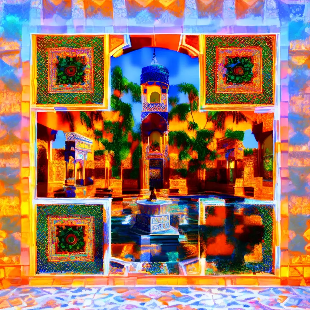 Ornate Moroccan Courtyard With Colorful Mosaic Tiles And Central Fountain Warm S