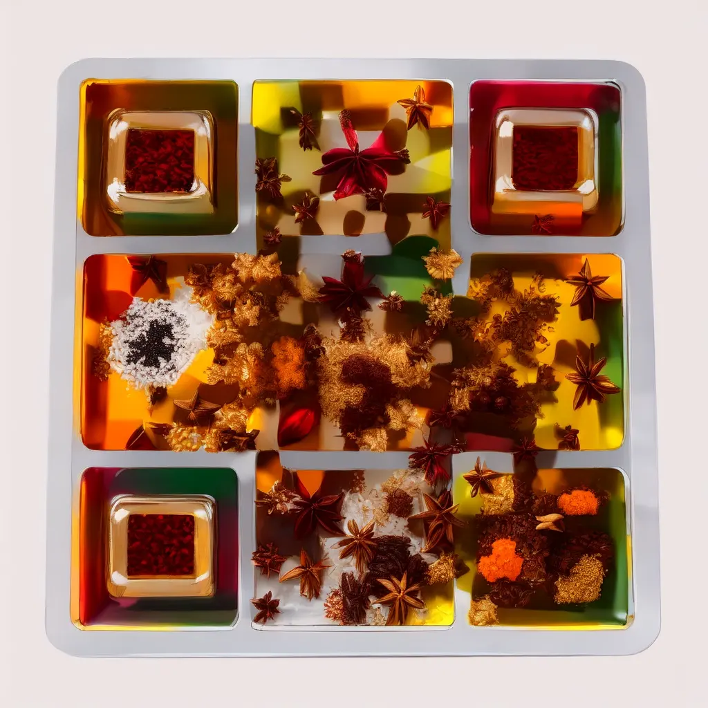 Premium Spice Collection Tray Displaying Colorful Spices In Neat Square Compartm