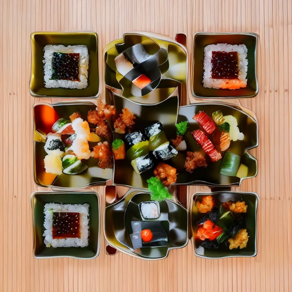 Premium Sushi Preparation Station With Colorful Sushi Ingredients Ceramic Dishes