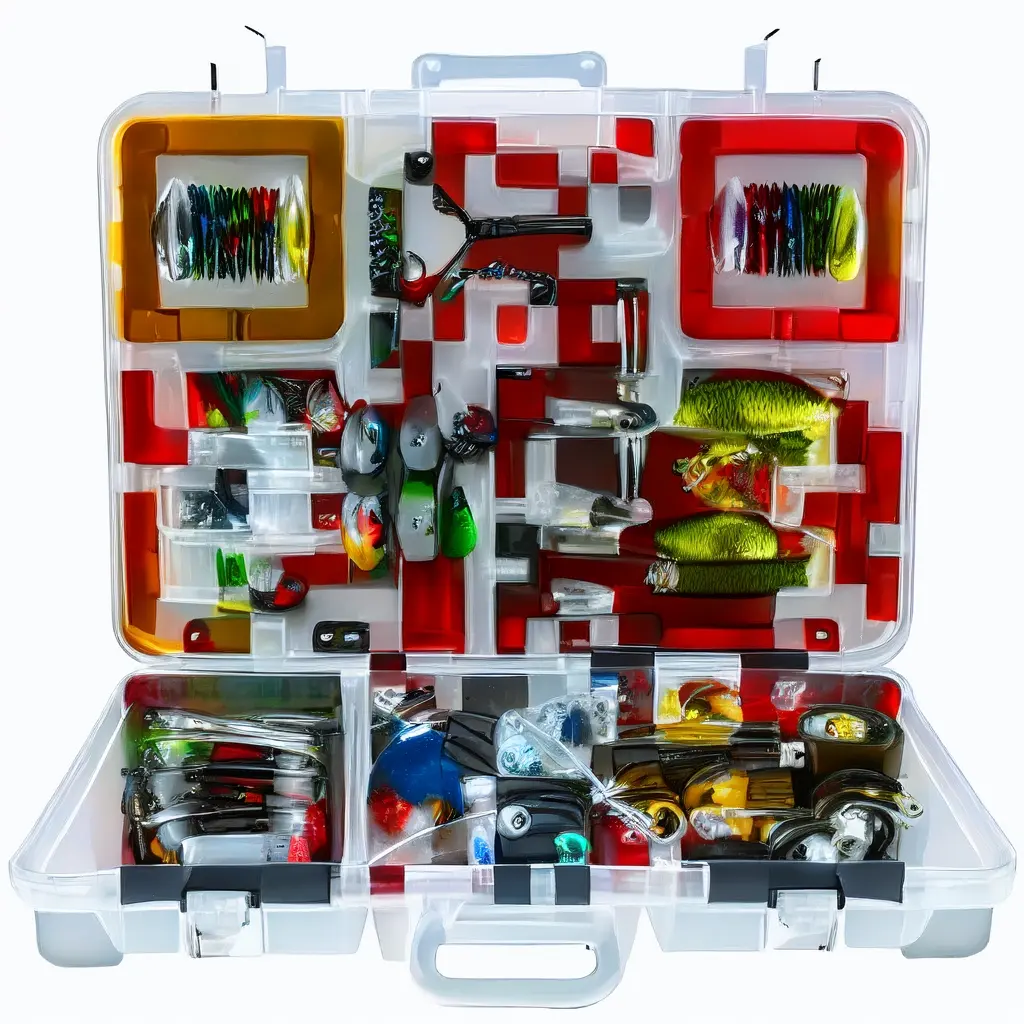 Professional Fishing Tackle Collection With Colorful Fishing Lures Reels Hooks B
