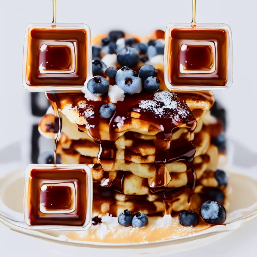 Stack Of Fluffy Pancakes Topped With Maple Syrup Cascading Down The Sides Fresh