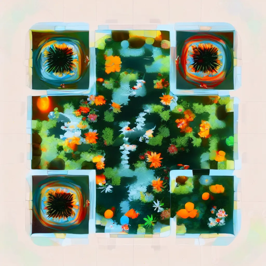 Top Down View Of A Japanese Koi Pond Filled With Dozens Of Colorful Koi Fish Swi