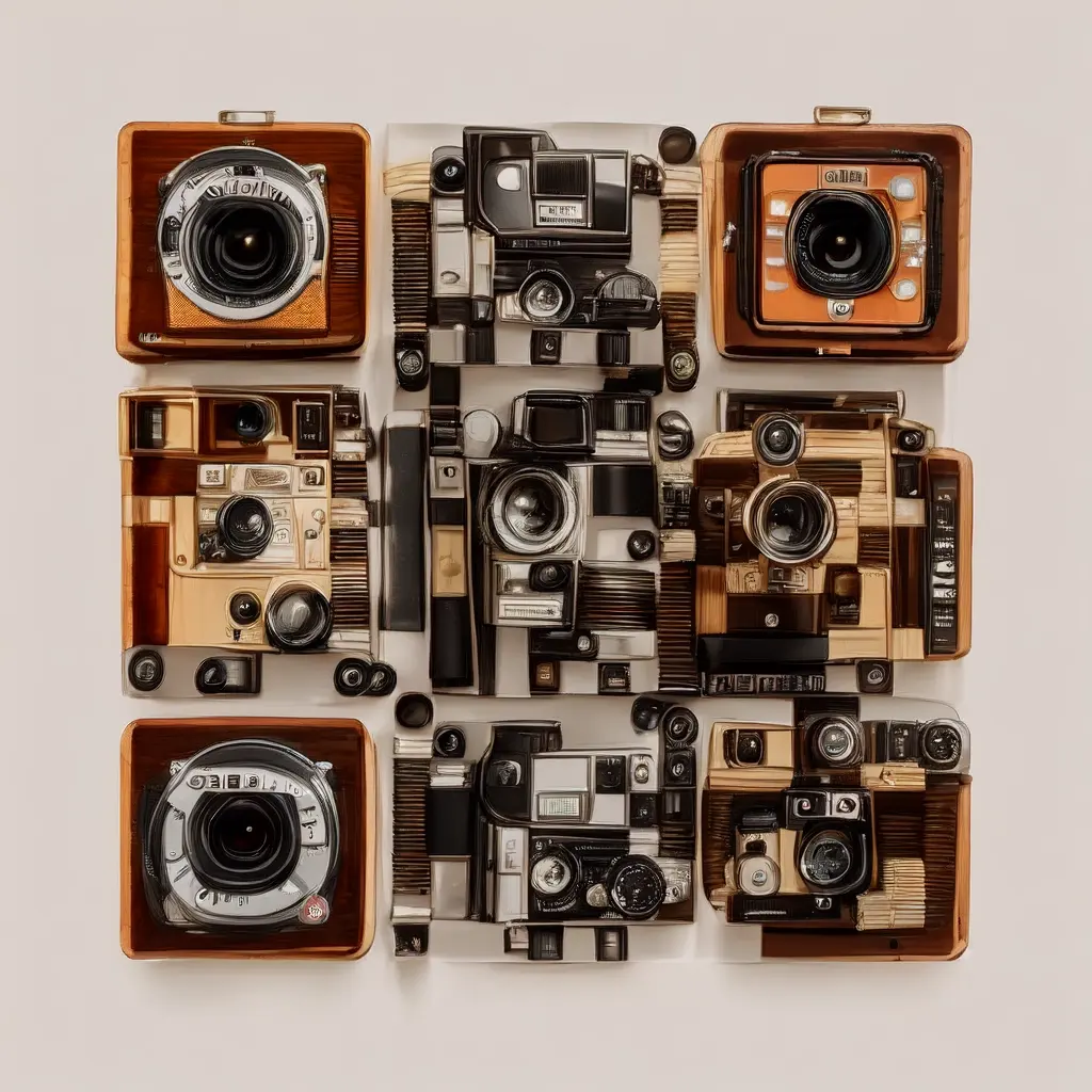 Vintage Camera Collection Arranged On A Wooden Photography Table Featuring Class